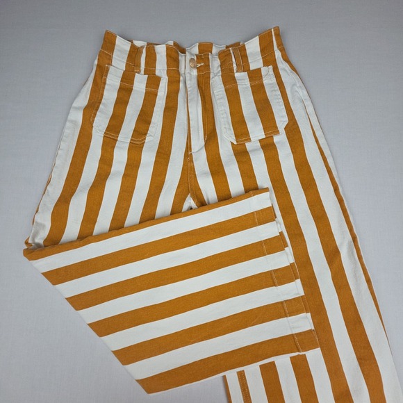 wild fable Pants - Wild Fable Wide Leg Striped Crop Pants Womens 10 Orange White Cotton Blend Denim
